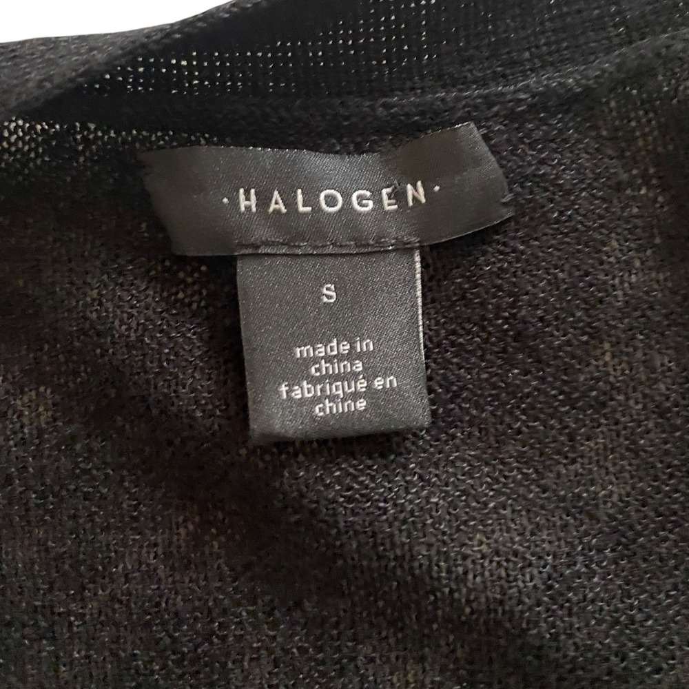 Halogen Womens Black Sheer Linen Blend Long Open Front Cardigan Pockets Small - Picture 3 of 5